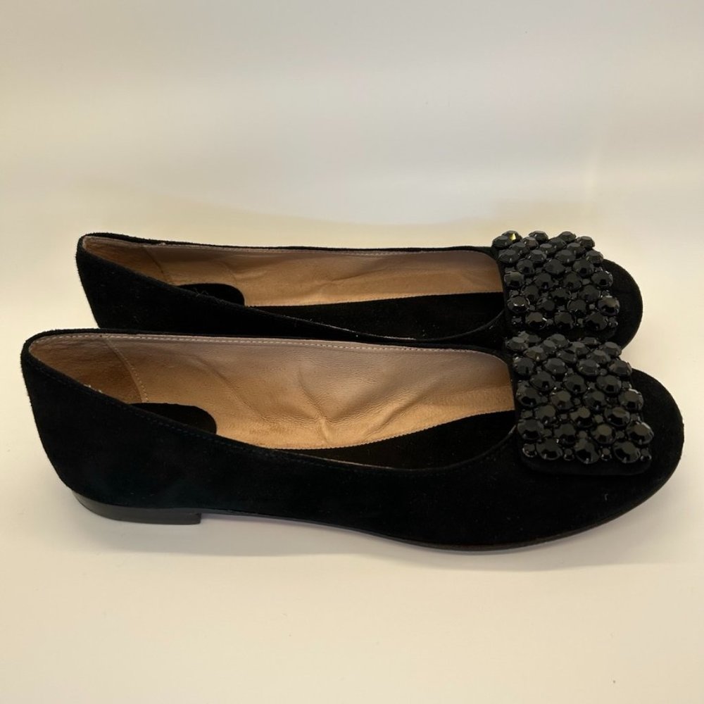 Kate Spade New York Black Suede Leather Ballet Flats with Jeweled Embellishment